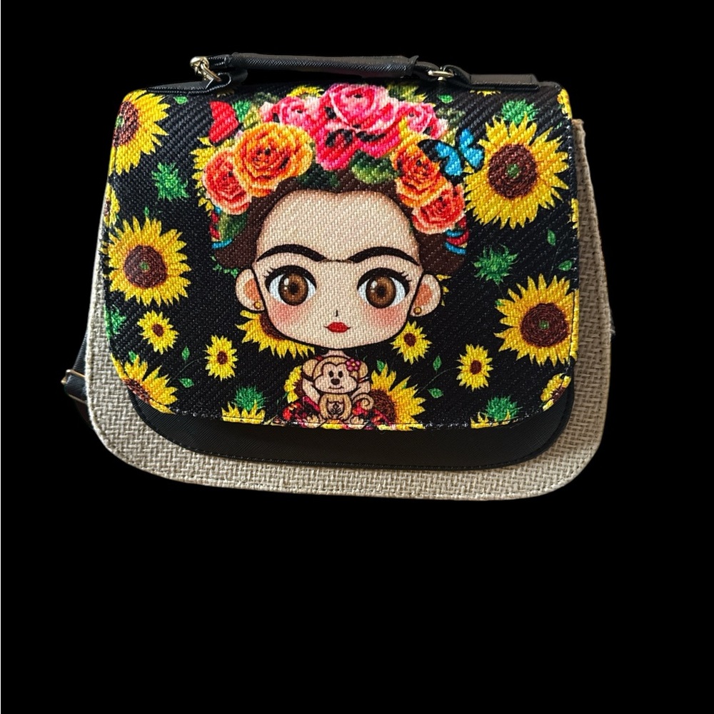 Frida Kahlo Handmade Mexican Artisan Straw Crossbody Purse. (5-M) - Picture 2 of 7